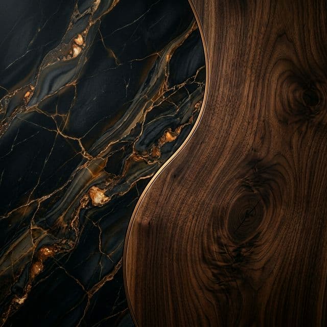 Edle dunkle Küchenmaterialien und Oberflächenstruktur für High-End Küchendesign