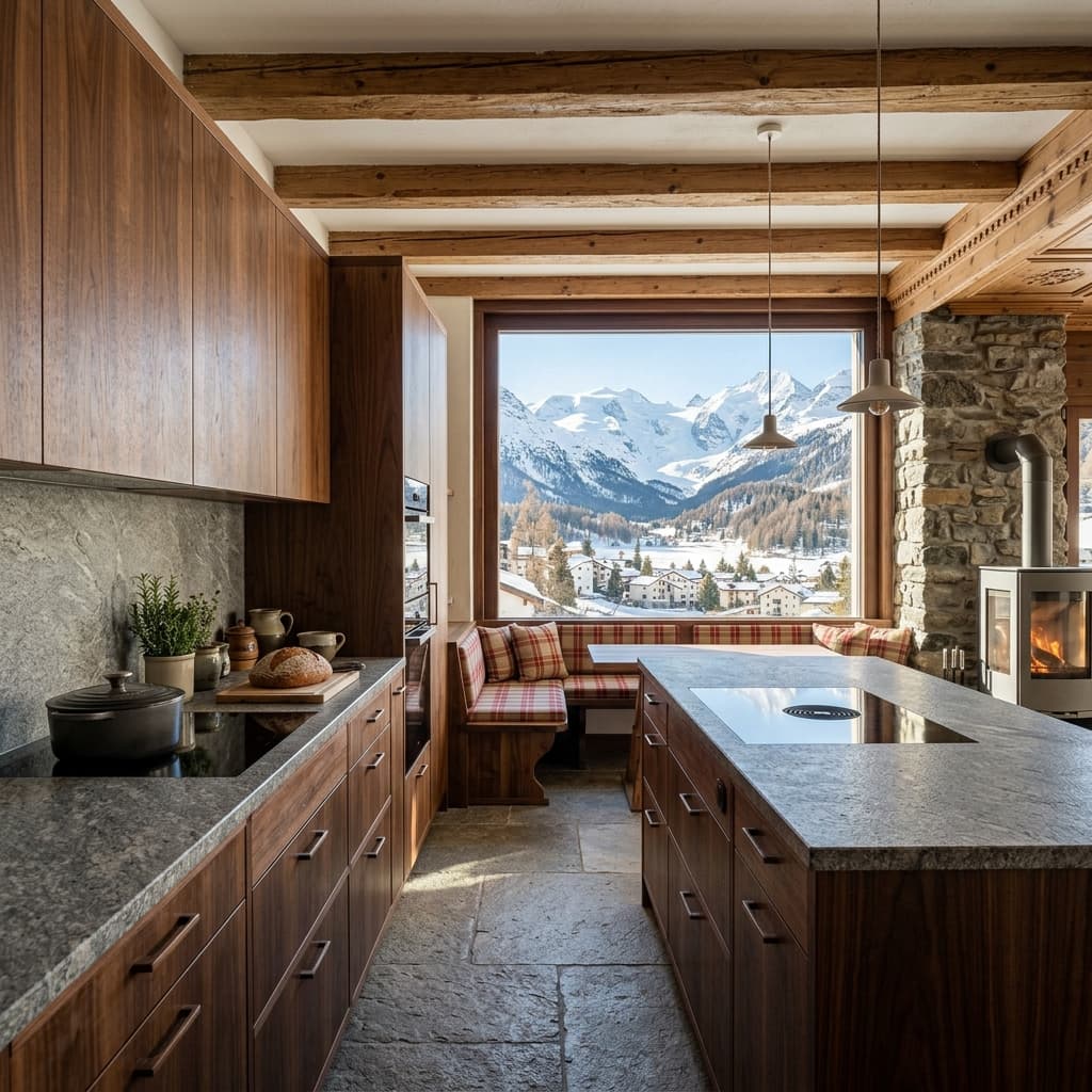 Traditionelles Küchendesign modern interpretiert in Pontresina - Schweizer Küchen-Profi