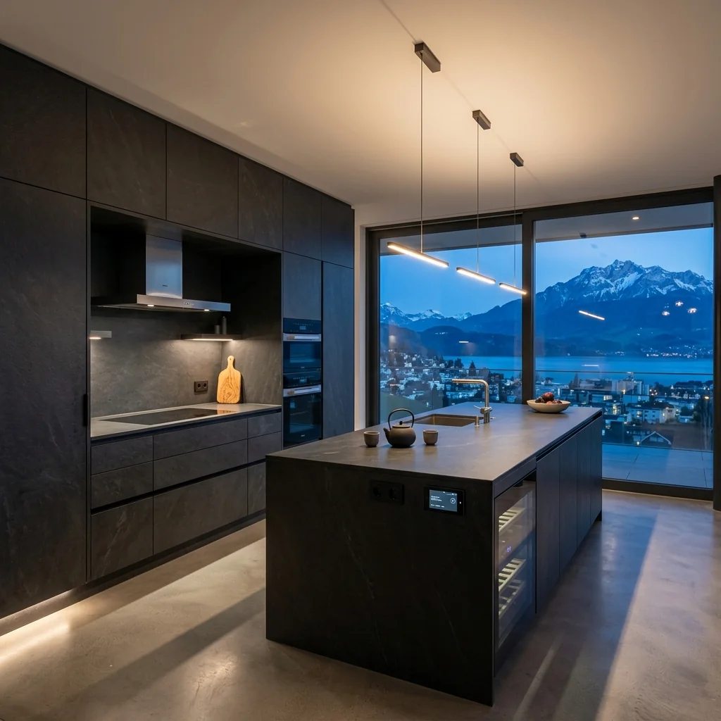 High-End Penthouse-Küche in Ebikon, Luzern - Schweizer Küchen-Profi