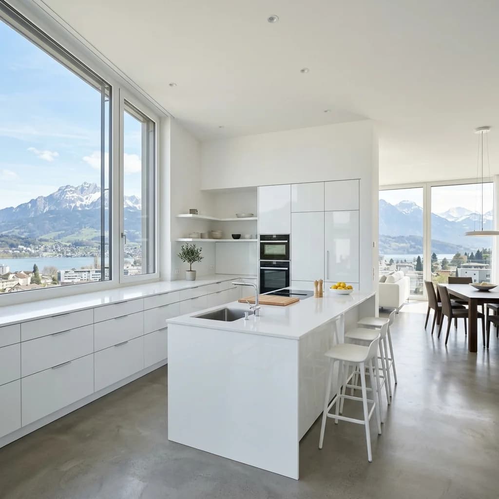 Minimalistisches weisses Küchendesign in Kriens, Luzern - Schweizer Küchen-Profi