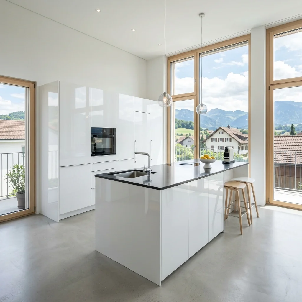 Minimalistische weisse Küche in Zuchwil - Schweizer Küchen-Profi