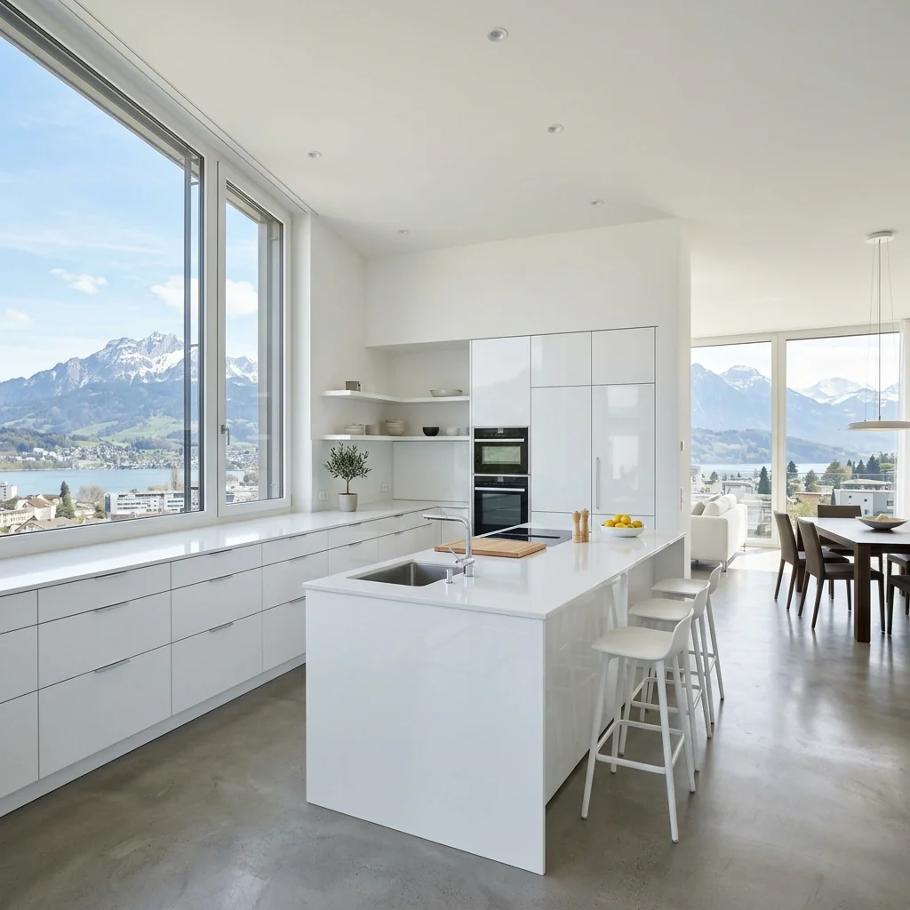 Minimalistisches weisses Küchendesign in Kriens, Luzern - Schweizer Küchen-Profi