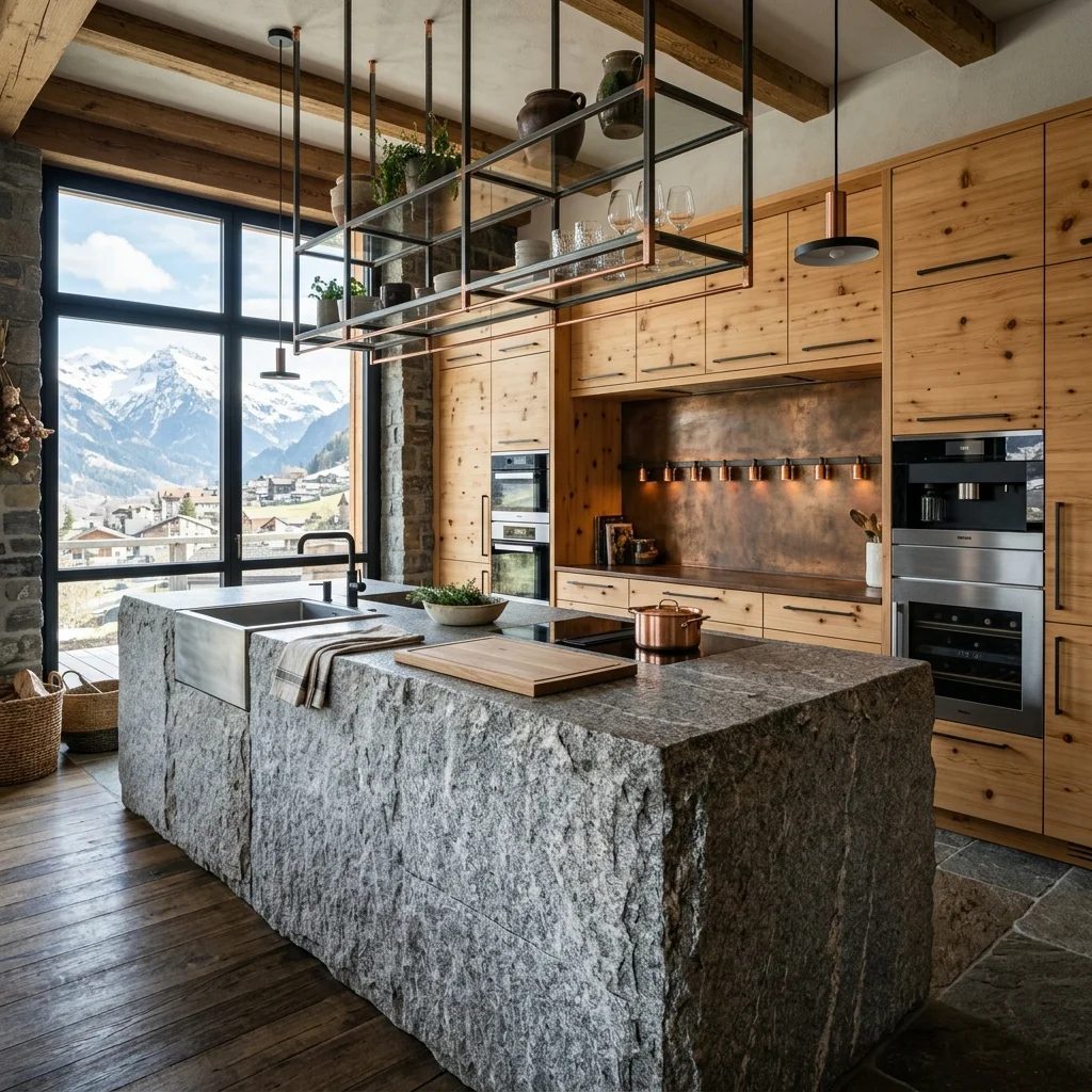 Gotthard-Granit und Arvenholz-Küche in Altdorf, Uri - Schweizer Küchen-Profi
